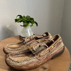 Twisted X Multicolor Woven Straw Moccasins